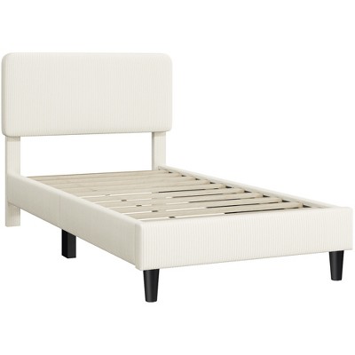 Yaheetech Upholstered Bed Frame with Adjustable Headboard and Mattress Foundation with Wooden Slat Support