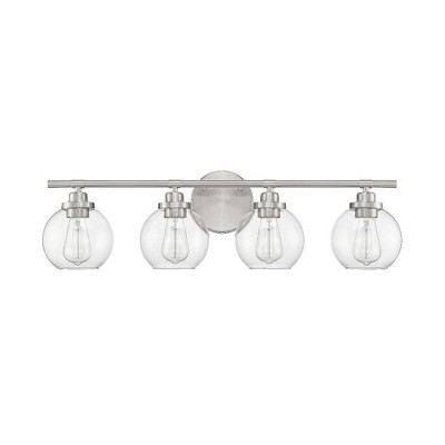 Warm Brass 4-Light Vanity with Clear Glass Shades