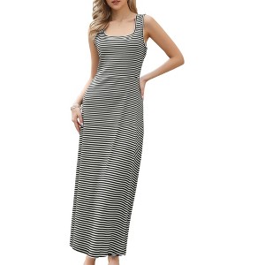INSPIRE CHIC Women's Striped Summer Ribbed Knit Sleeveless Square Neck Bodycon Maxi Dresses - 1 of 4