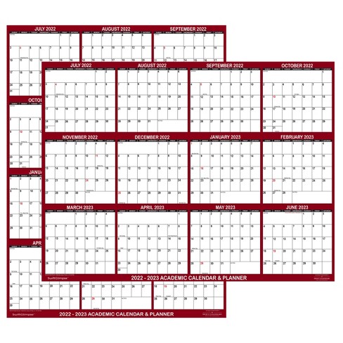 2022-2023 Academic Dry Erase Laminated Reversible Wall Calendar 24" X 36"  Maroon - Swiftglimpse : Target