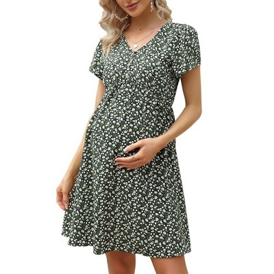 LXT- Maternity Dress Front Button Flowy Midi Dress