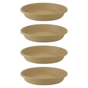 The HC Companies Non Fading 21 Inch Plastic All Weather Indoor Outdoor Planter Saucer Draining Tray for Classic Flower Pot Planters, Sandstone, 4 Pack - 1 of 2