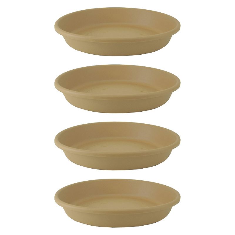 The HC Companies Non Fading 21 Inch Plastic All Weather Indoor Outdoor Planter Saucer Draining Tray for Classic Flower Pot Planters, Sandstone, 4 Pack, 1 of 3