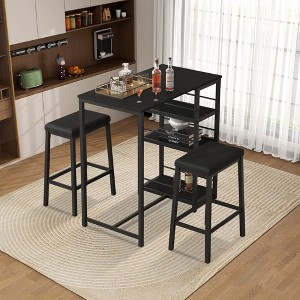 Hrinhom 3-Piece Modern Dining Table Set With 2 PU Leather Stools,Metal Legs - 1 of 4