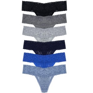 Felina Stretchy Lace Low Rise Thong - Sexy Underwear for Women, Thongs for Women, Seamless Panties for Women (6-Pack) - 1 of 3