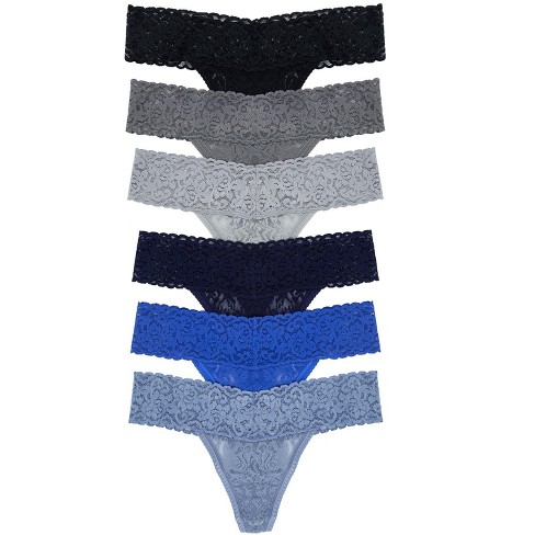 Lucky Brand Women's Lace Thongs - 5 Pack, Blue Multi, Small