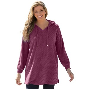 Woman Within Women's Plus Size Rib-Knit High Pile Fleece Hoodie Sweatshirt - 1 of 4