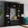 Famapy Black 6-Door Wardrobe Closet Hall Tree with Bench Hanging Rods and Hooks - 3 of 4