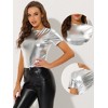INSPIRE CHIC Women's Clubwear Short Sleeve Shiny Metallic Blouse - 2 of 4