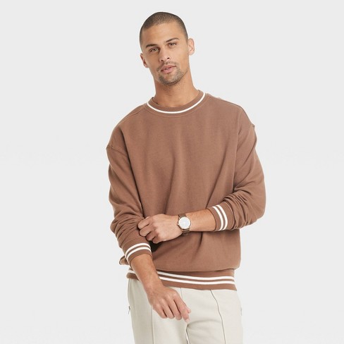 Men's Relaxed Fit Crewneck Pullover Sweatshirt - Goodfellow & Co™ Brown XXL