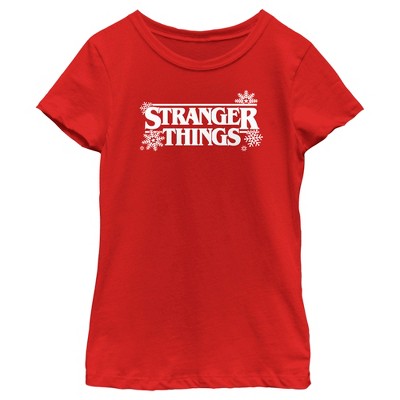 Girl's Stranger Things Christmas Snowflakes Logo T-shirt : Target
