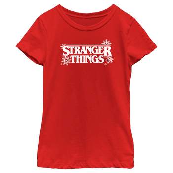 Girl's Stranger Things Christmas Snowflakes Logo T-Shirt