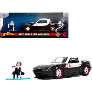 1990 Mazda Miata Black & White w/Graphics & Ghost Spider Figure "Spider-Man" "Marvel" Series 1/32 Diecast Model Car by Jada - 1 of 4