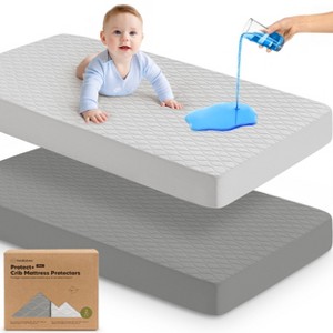2-Pack Protect+ Waterproof Crib Mattress Protector Covers, Mavy Quilted Cotton Baby Mattress Topper, Toddler Crib Sheets - 1 of 4