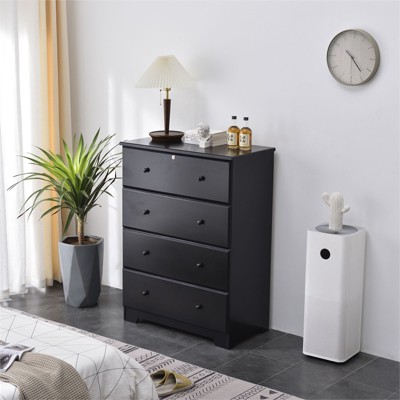 Isabela Black Solid Pine Wood 4 Drawer Chest Dresser