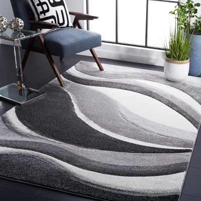 Grey and Ivory Mid-Century Modern Abstract Area Rug