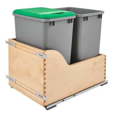 Rev-A-Shelf Pull Out Trash Can for Kitchen Cabinets 35 Qt 8.75 Gal Bottom Mounted, Undermount Soft-Close Slides, Silver, 4WCSC-1835DMND-2