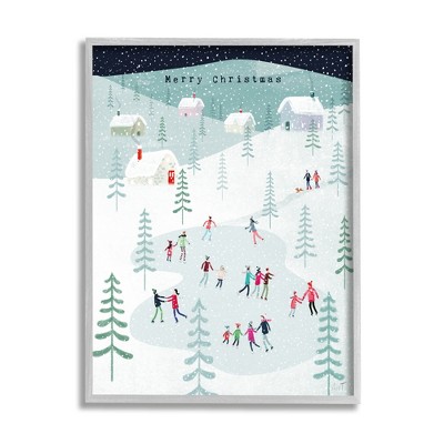 Stupell Industries Merry Christmas Winter Ice Skating Framed Giclee Art