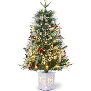 Dobleepy 3Ft Pre-Lit Christmas Tree with 78 LED Lights, Snow Flocked Artificial Tabletop Tree with Base - 1 of 4