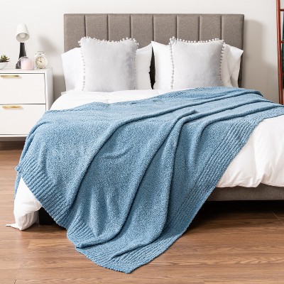 Light Blue Reversible Fleece Knit Throw Blanket, 50x60 Inches