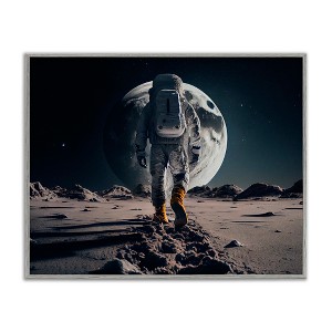 Stupell Industries Man On Moon Outer Space Astronaut Framed Giclee Art, Gray, 20" x 16" - 1 of 4