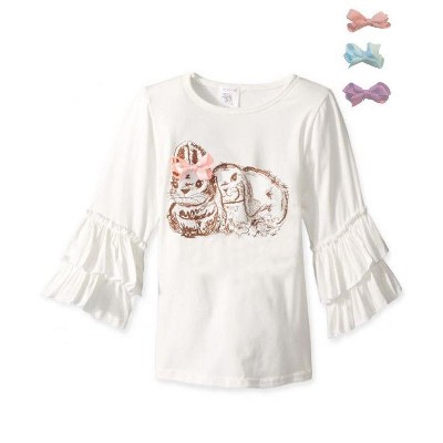 Mi Amore Gigi Cream Ruffle Bunny Graphic Interchangeable Bow Top