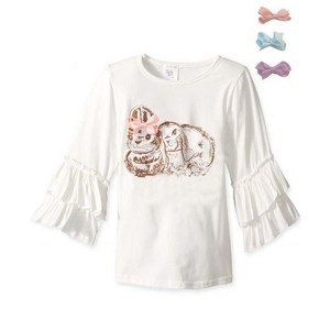 Mi Amore Gigi Cream Ruffle Bunny Graphic Interchangeable Bow Top - 1 of 3