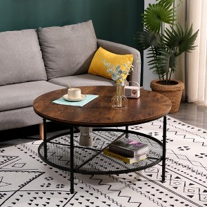 SUGIFT 2-Tier Round Coffee Table Rustic Accent Table with Wooden Tabletop and Padded Feet - 1 of 4