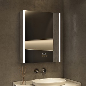 HBEZON LED Medicine Cabinet with Mirrors and Lights, Recess/Wall Mount Bathroom Cabinet, 3 Mode Light, Dimmable, Anti-Fog, Time & Temp, Outlet, Silver - 1 of 4