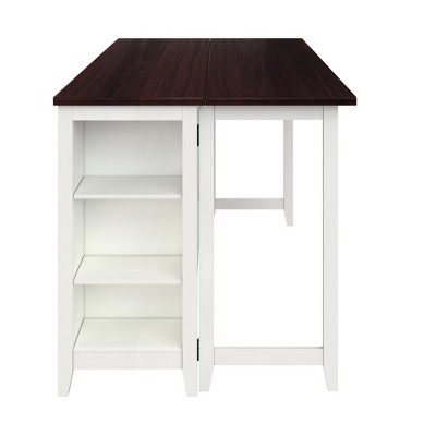 White and Walnut Acacia Wood Counter Height Dining Set with Drop Leaf