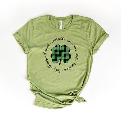 Simply Sage Market Women's  Buffalo Plaid Shamrock Circle Short Sleeve Graphic Tee