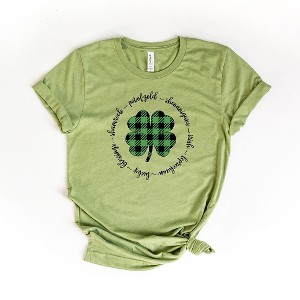 Simply Sage Market Women's  Buffalo Plaid Shamrock Circle Short Sleeve Graphic Tee - 1 of 3