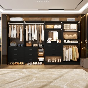 Besiost Set of 4 Closet Organizer System with Wood Drawers, 104-In Freestanding Wardrobe with Mirror and Hanging Rods - 1 of 4