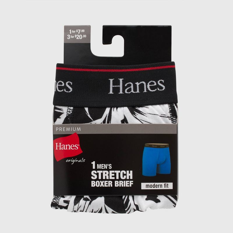 Hanes Originals Premium Men's Floral Print Boxer Briefs - White/Black, 3 of 5