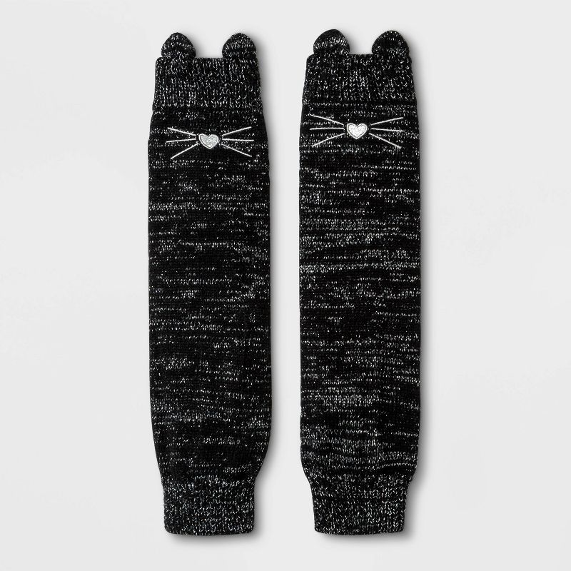 Girls&#39; Silver Lurex Legwarmer Socks - Cat &#38; Jack&#8482; Black One Size, 1 of 3
