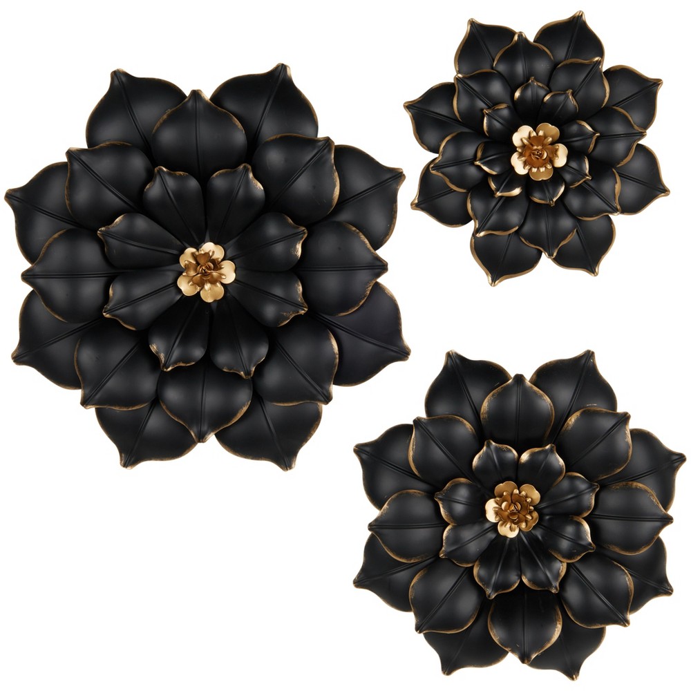 Photos - Wallpaper Olivia & May Set of 3 Metal Floral 3D Wall Decors: Indoor Traditional Botanical Art, Dry Clean Only