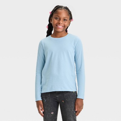 Image of Girls' Long Sleeve T-Shirt - Cat & Jack™ Dusty Blue XS