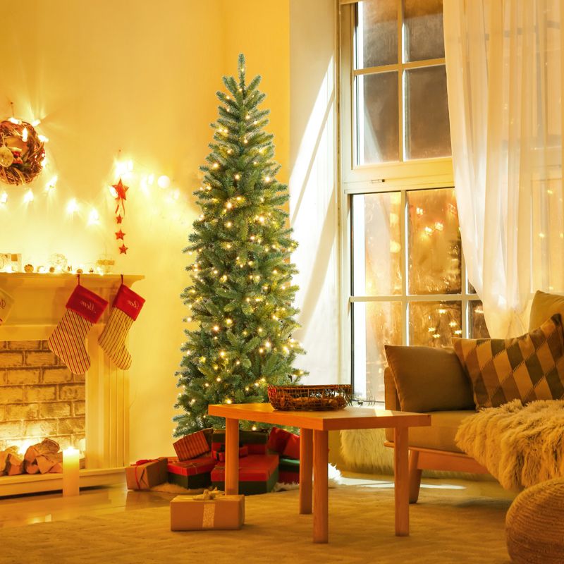 Tangkula Full Artificial Christmas Tree Pre-lit Christmas Tree w/Warm White & Multi-color LED Lights Foldable Metal Stand, 2 of 11