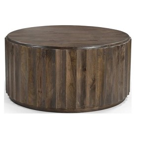 HomeRoots 36" Brown Solid Wood Round Drum Coffee Table - 1 of 4