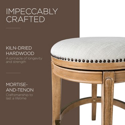 Weathered Oak Backless Swivel Counter Stool with Sand Upholstery