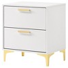 Vynxaria 2-Drawer Rectangular Nightstand - Gold Pull Handles, Bracket Legs, Modern Space-Saving Bedroom Storage - 4 of 4