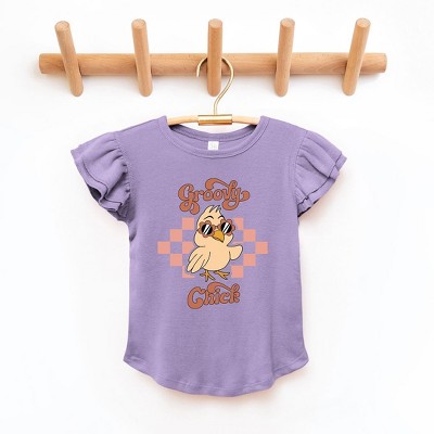 The Juniper Shop Groovy Chick Checkered Toddler Flutter Sleeve Tee