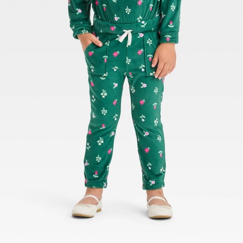 Toddler Girls' Floral Micro Fleece Pants - Cat & Jack™ Green : Target