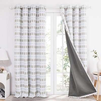 Deconovo 2 Panels Blackout Curtains with Hand Painted Print, 6 Grommets for Living Room
