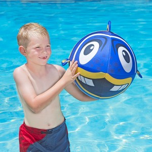 Swim Central 27" Inflatable Fish Shaped Swimming Pool Ball - Blue/Yellow - 1 of 3