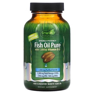 Irwin Naturals Double-Potency Fish Oil Pure, Citrus Flavor with Vitamin D-3 60 Liquid Soft-Gels - 1 of 2