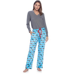 Ashford & Brooks Women's Long Sleeve Cotton Top Fleece Pants Pajama Set - 1 of 4