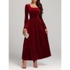 Coolmee Women's Vintage Elegant Velvet Dress Long Sleeve Square Neck High Waisted Slim Evening Party Maxi Dresses - 2 of 4