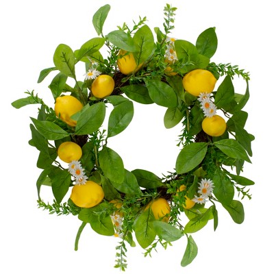 Northlight Lemons and Daisies Artificial Floral Wreath, Yellow - 20-Inch