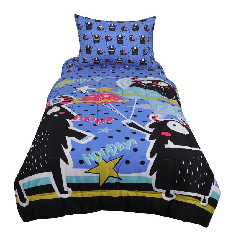 PiccoCasa Kids Microfiber All-season Monster Pattern Bedroom Comforter Sets 4 Pcs Twin Navy Black, 4 of 8